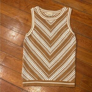 Elie Tahari S Knit Sweater Vest Mustard Yellow & Cream